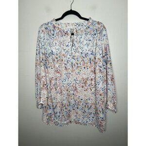 Violet & Claire Flowy Top Womens White Floral Tunic Popover Size 2X